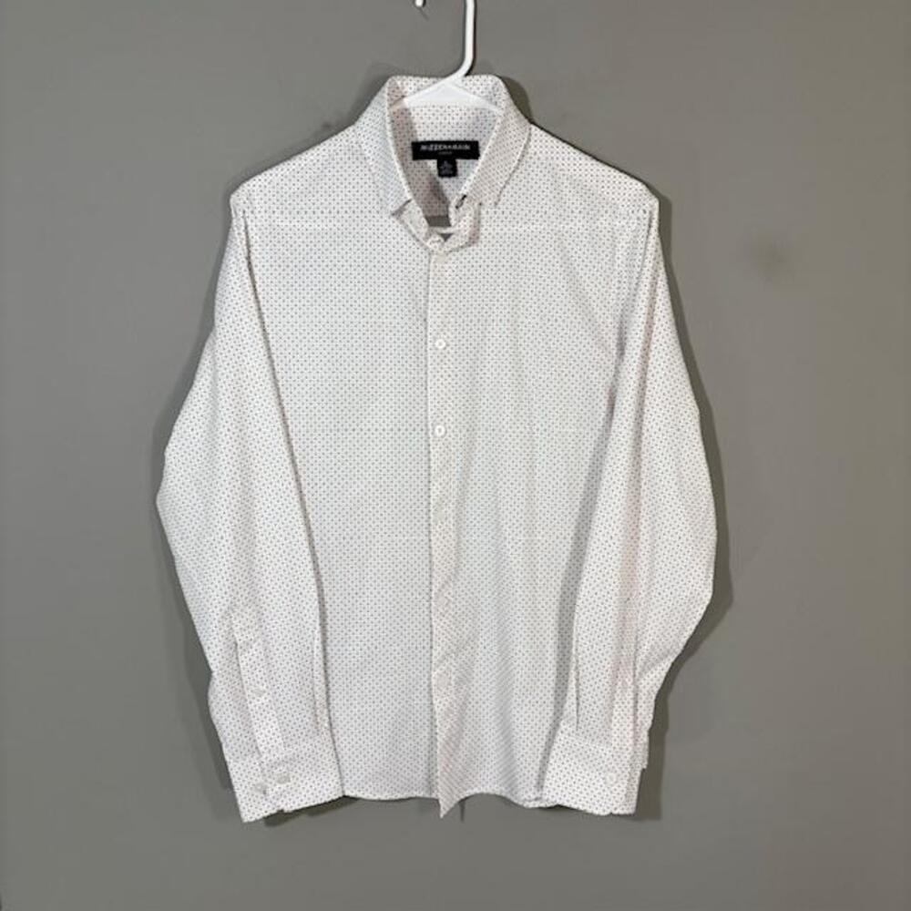 Mizzen+Main Leeward Shirt Mens Small White Geometric Trim Fit Stretch Dress
